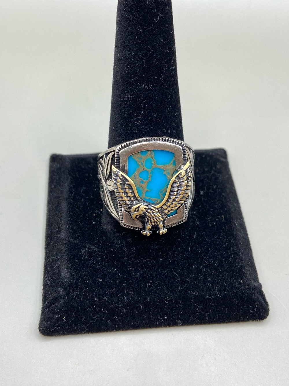 Sterling Silver Mens' Turquoise Eagle Ring